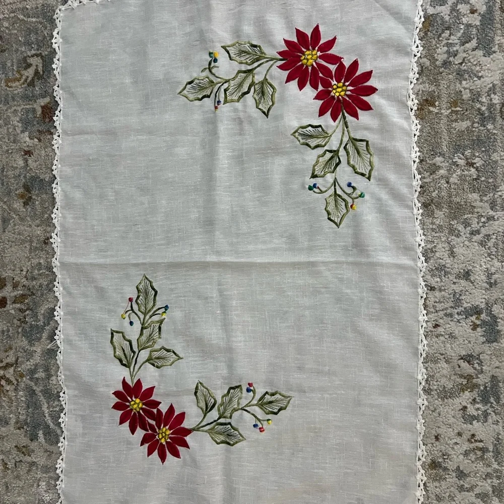 Embroidered Floral Table Runner